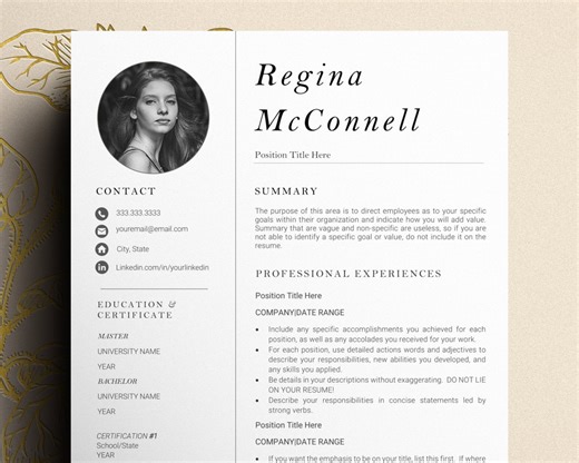 Modèle de CV avec photo, Modèle de CV clair et simple pour Word, Modèle de CV minimaliste pour Word, Modèle de CV moderne - Etsy Canada