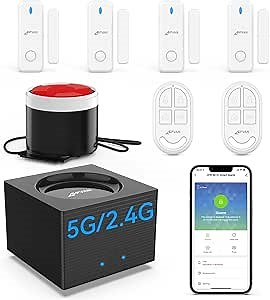 CPVAN Home Alarm System, Door Alarm System with Phone APP Alert, Door Window Sensor, Remote, Alarm Siren for Kids Elders Safety, Fit House Apartment, Compatible with Alexa, 2.4G/5G Wi-Fi 8PCS Kit