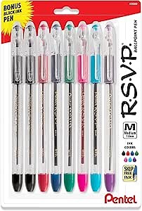 Pentel Mattehop - Liquid Gel Rollerball Pens - K110-1.0mm Nib - 1 of Each Colour - Pack of 8 - In Pillow Packaging