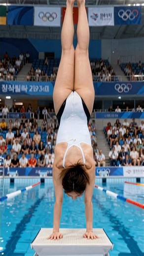 Pre-Race Warm-up! 🏊‍♀️ Swimmer's Handstand at Olympic Pool AI