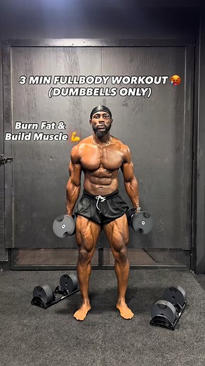 3-Minute Dumbbell only Full body Workout 🥵🔥 Just press play and move with me - perfect for fat burn & to build muscle. Workout: 20 Secs on, 10 secs Rest 1. Squat Arnold Presses 2. Bent over row reverse flye 3. Burpees Squats 4. Russian Twists 5. In-out jump squats 6. High knees Do 10 Rounds total, rest 60 seconds between rounds Follow for More ✅ #homeworkout #workoutathome #legday #workoutmotivation #fitness #explorepage #viralvideo | Tabe Etta