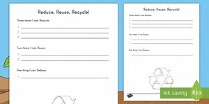 Reduce, Reuse, Recycle Thinking Worksheet for K-2nd Grade