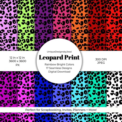 Rainbow Leopard Print Digital Paper: Seamless Animal Backgrounds (300 DPI JPG) - Etsy Australia