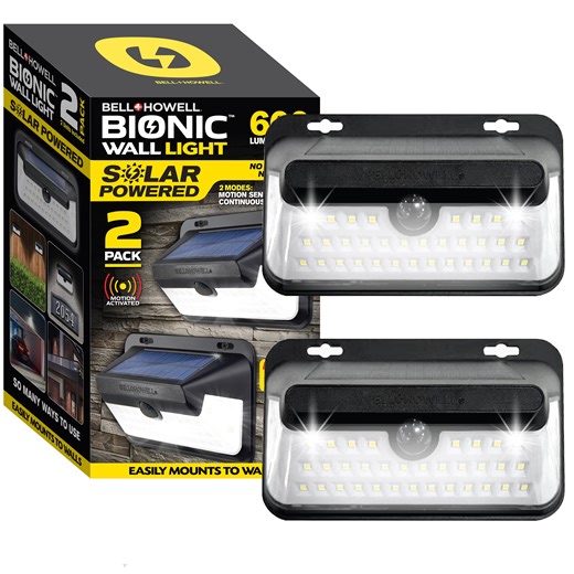 Bell Howell Bionic Wall Light Outdoor Solar Powered 600 Lumen 2 Pack Motion Sensor LED