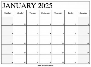 Free Printable January 2026 Calendar