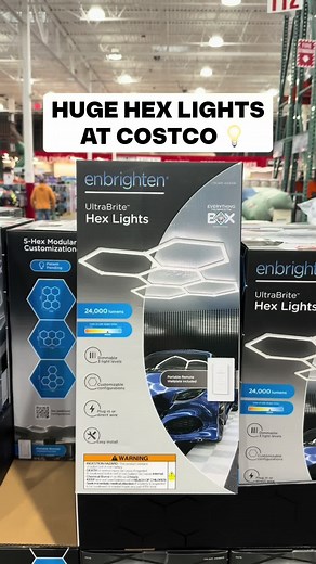 💡 Okay, the Enbrighten UltraBrite 5 Light Hex Lights at Costco are an absolute game changer for a garage or workspace! You get 24,000 lumens of bright white light across 5 modular hex panels that you can arrange in customizable configurations, and they come with a portable remote wallplate so you can dim them to 3 different levels without touching the fixture 💡 They plug in or can be direct wired, and the whole setup is genuinely so easy to install. ($99.99) #costco #costcofinds #hexlights