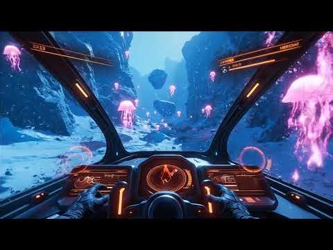 Into the Frozen Abyss: Sci-Fi Cockpit View of an Alien Ice World
