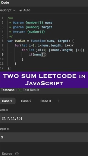 Brute Force O(n²) — Two Sum in 20 seconds 🔥 #coding #codeprep #javascriptcoding #leetcode #twosum