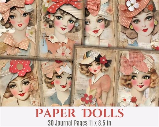 Vintage Paper Dolls Junk Journal Pages – Retro Girl Printable Ephemera (digital Download) - Etsy