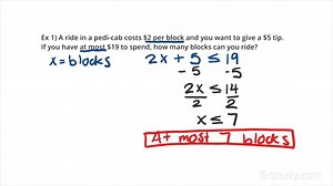 Solving a Word Problem Using a 2-Step Linear Inequality | Algebra | Study.com