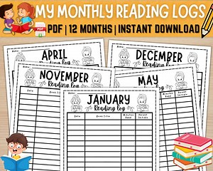 Monthly Reading Logs for Kids, Printable Monthly Reading Tackers, Monthly Reading Chart, Reading Logs for Homeschool, Homework Reading Logs - Etsy