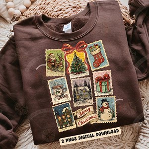 Vintage Christmas Stamp PNG, Retro Holiday Postage Collage, Cute Festive Winter Graphic, Trendy Christmas Shirt Design - Etsy