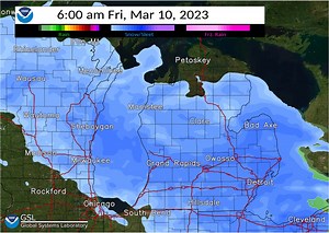 Here's a forecast radar loop showing the snow this Friday morning will taper off and end by early afternoon across western Lower Michigan. | US National Weather Service Grand Rapids Michigan