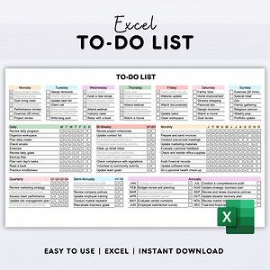 Excel to Do List Template: Daily Weekly Monthly Task Tracker (digital Download) - Etsy