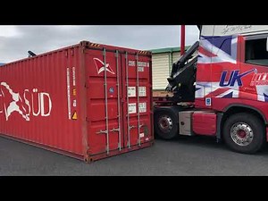How to load and unload 40ft container to a truck with side crane