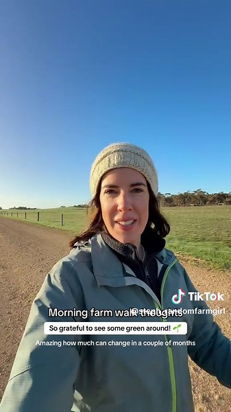My morning farm walks are more enjoyable now that there’s some green around! ☺️🙏🏼✨ #randomfarmgirl #stephbartlett #farmlife #farmtok