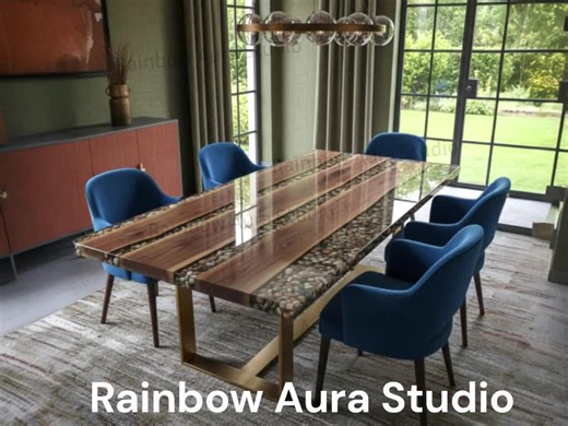 Rectangular Epoxy Pebble Resin Dining Table | Custom Natural Wood Living Table - Etsy Australia