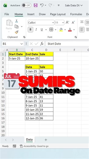 SUMIFS on Date Range Trick #Excel #ExcelTips #ExcelTricks #DataAnalysis #LearnExcel#SamAcademyXL