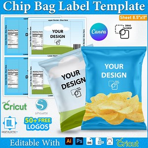 Chip Bag Template, Chip Bag Label, Chip Bag, Party Favor, Canva Editable,packaging Template, Chip Bag SVG, Chip Bag Mockup, Snacks Template - Etsy