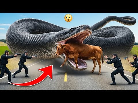 Giant Python Tries to Swallow Cow — Heroes Rush to Save Her 😱🐍