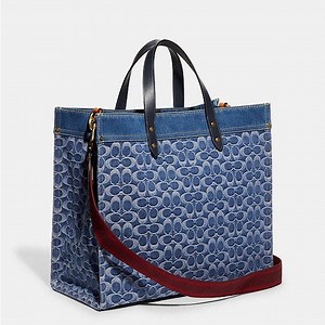 Coach Field Tote 40 in Signature Denim and refined calf leather