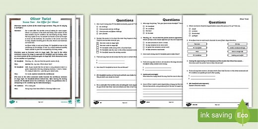 UKS2 Oliver Twist Play Script Differentiated Reading Comprehension Activity