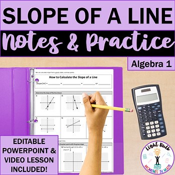 Slope of a Line Guided Notes, Practice Worksheet, and Video Lesson (EDITABLE)