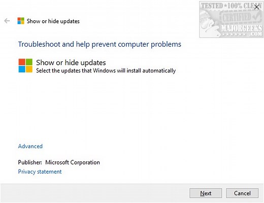 Microsoft Show or Hide Updates Troubleshooter