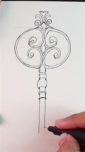 Vintage Key Drawing 🗝️ | Victorian Padlock Key Sketch | Easy Ancient Art