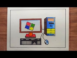 How to Draw Desktop Computer Step By Step / Computer Parts Drawing / Computer Drawing Easy