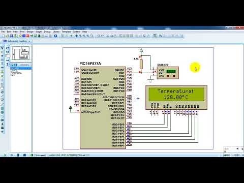 PIC16F877A + LCD + DS18B20 temperature sensor - Proteus simulation