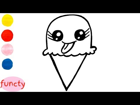 How to draw and color a cute ice cream cone for kids