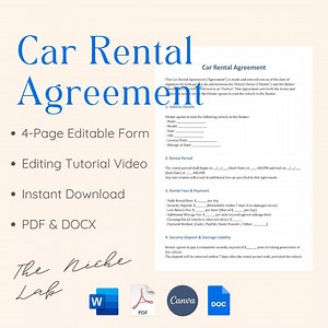 Car Rental Agreement/contract Template, (editable/fillable) (turo) (PDF) (DOCX) - Etsy
