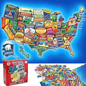 Kids United States Puzzle Map -USA Map Puzzle 50 States with Capitals -1000 Piece Jigsaw Landmark Puzzles Great Gift for Boys & Girls Ages 4-8 to Stimulate Learning- US Puzzle Maps for Adults