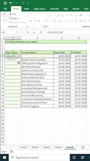 Find Days Between Two Dates in Excel | Excel Tips & Tricks | Datedif formula