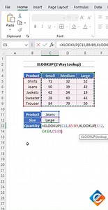 🔍📊 Using XLOOKUP for Two-Way Lookup in Excel The XLOOKUP function in Excel is incredibly versatile and can be used for two-way or matrix lookups. In your example, you want to return a value based on both product name and size. This formula allows you to perform a two-way lookup in Excel, returning the value that matches both the product name and size you specify. It's a powerful way to retrieve data from tables with multiple dimensions. 📊🔍✨ Master the XLOOKUP function to perform advanced dat