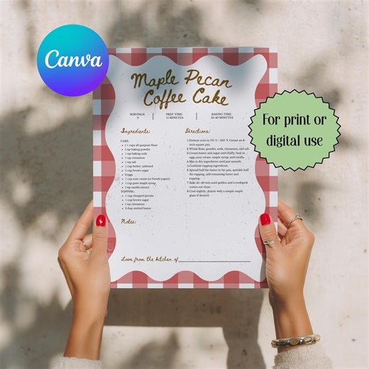 Recipe Page Template | Editable Canva Recipe Template | Rustic Homemade Cookbook Pages | Printable Fall Aesthetic Recipe Card Template - Etsy UK
