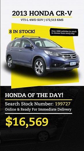 𝐃𝐀𝐈𝐋𝐘 𝐃𝐑𝐈𝐕𝐄! 🚙 - 2013 Honda CR-V VTi-L 4WD SUV 💙 #westsideauto #honda #crv