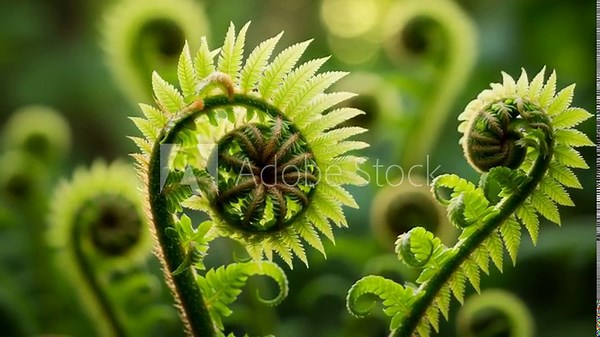 Time-lapse of a fern unfurling in spring. Close-up fiddlehead ferns growing in lush green nature