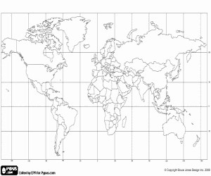A world map with countries coloring page printable game