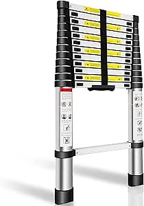 Telescoping Ladder, 12.5FT Aluminum Extension Ladder with 2 Replacement of Non-Slip Rubber Cover, Telescopic Ladder Portable Multi-Purpose for Indoor Outdoor Work, 330 lbs Load Capacity