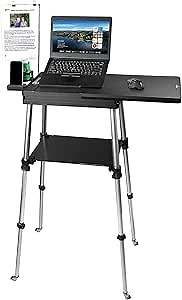 Portable Mobile Standing Laptop Desk - Sit Stand Travel Desk, Height Adjustable 19-49 inches, Rolling Laptop Table Workstation with Wheels, Cup & Phone Holder, Compact Design for Home Office Travel