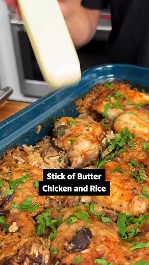 This is dinner on easy mode! 🍲 Stick of Butter Chicken and Rice will be your best friend in the kitchen when you don’t feel like spending hours over the stovetop! Continue reading or click the link in the @allrecipes bio for the full recipe. 🔗 Ingredients: 2 cups white rice 1 (10.5-ounces) can condensed French onion soup 2 (10.5 ounce) cans condensed beef consomme 8 ounces baby portobello mushrooms, roughly chopped 1 cup grated Pecorino Romano or Parmesan cheese, divided 1 stick butter, cut in