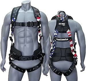 AFP Fall Protection Full-Body Premium Safety Harness, 8” Thick Support Belt, Aluminum D-Rings, Tongue Buckle (OSHA/ANSI PPE)