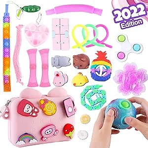 Amazon.com: Alloyfun 23pcs Fidget Toy Pack with Purse Bag - Sensory Toys Fidget Figitsss Pack for Girls Autistic Children with Pop Set Bags Stress Balls Figetget Push It Popper Squishy Anxiety Relief Items : Everything Else