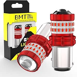 BMT xms 1157 LED Bulb - 2057 2357 7528 BAY15D 400% Super Brilliant Red Replacement for Brake Lights, Stop Signal Light, Side Marker Parking Light, Pack of 2