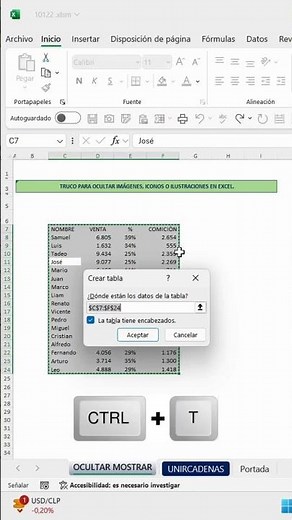 Truco para ocultar Imágenes, Iconos o Ilustraciones en Excel.