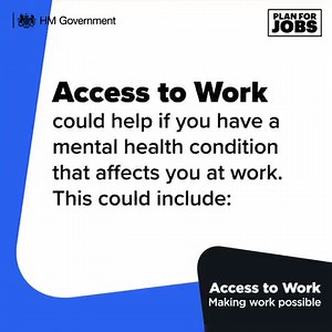 Access to Work could pay for mental health support to help you stay in work. Eligibility criteria apply | UK Government