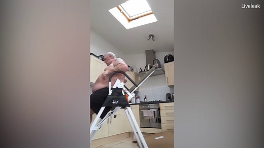 Funny moment man fails using inversion table for the first time