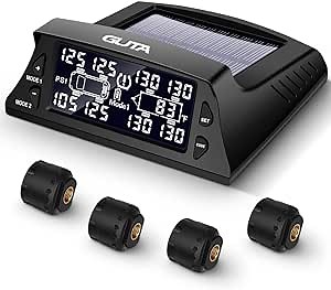 GUTA Tire Pressure Monitoring System - 4 External Sensor(0-188 PSI) tpms, 6 Alarm Modes, High-end Backlight LCD Display, Automatic Sleep Mode, Can Monitor up to 8-10 Tires, Real-time Monitor Pressure